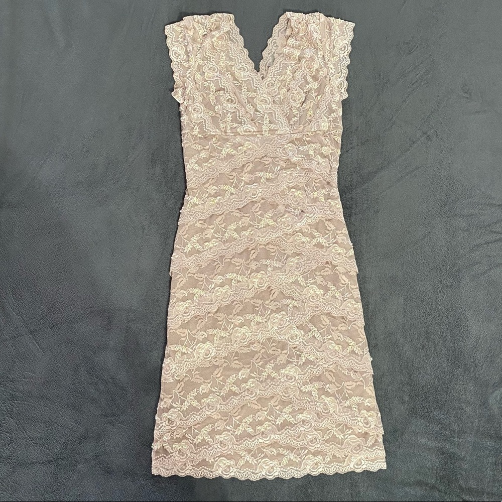 Dress Barn Neutral Gold Lace & Sequin Dress - Size 4